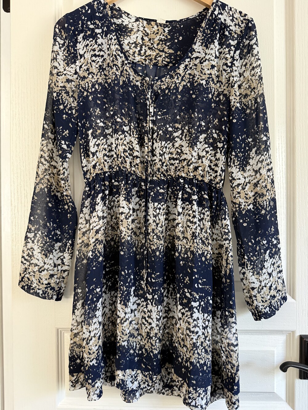 Navy and white print see through dress